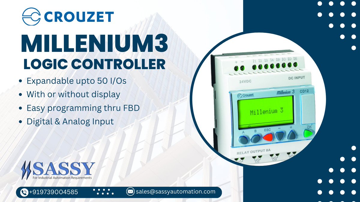 AutomationSASSY's tweet image. #Crouzet make #LogicControllers suitable for various #Automationsolutions application. We at #SASSY offers best solution & support for your Automation requirements. #PLC #packagingmachine #conveyorsystems #HVAC #Chillers