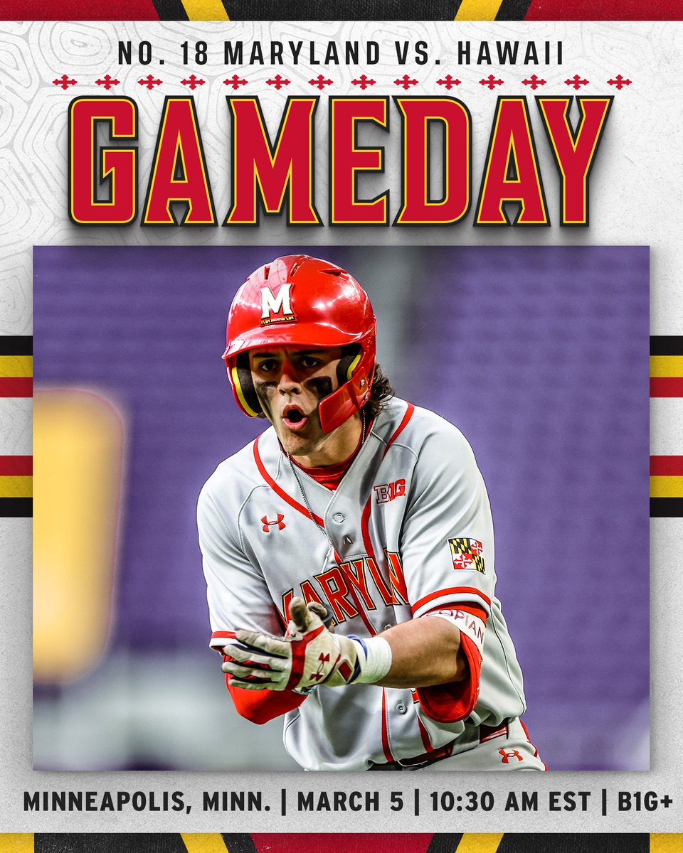 TerpsBaseball's tweet photo. Breakfast Ball 🐢⚾

🆚Hawaii
⌚️10:30 AM EST
📺https://t.co/t89A1Jv1Ue
📻https://t.co/ZCZPr0c8bI
📊https://t.co/W8B5eowiLW
📝https://t.co/Zu59eq4x4u

#DirtyTerps https://t.co/0tVHDiYQ5A