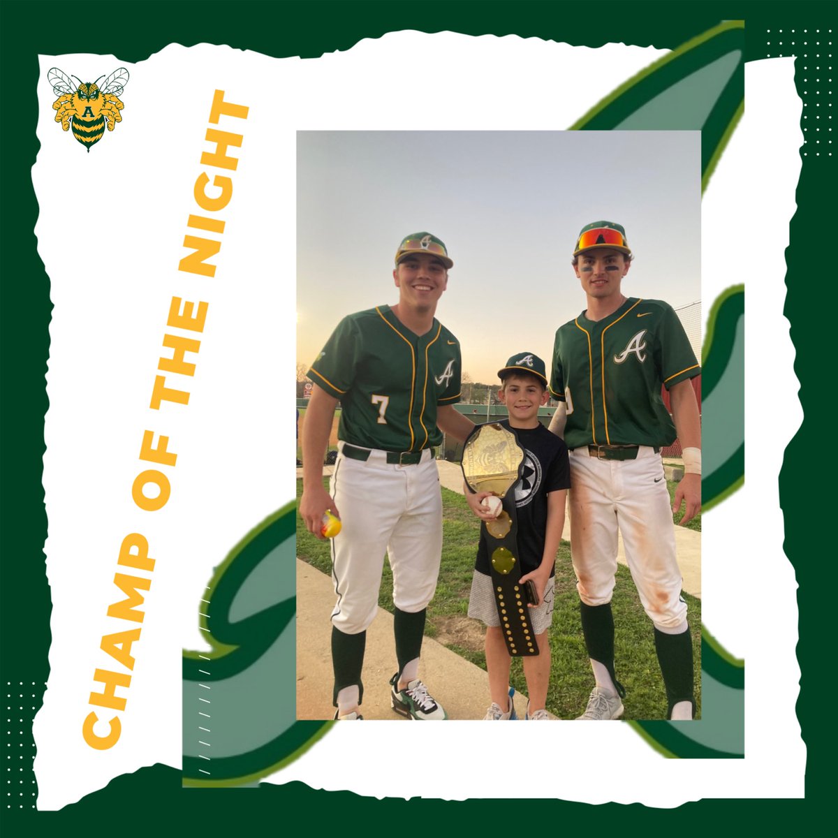 BEES WIN TWO!

Bryan Rudder 16-8
Brazos 15-2
Case Ward came in as bat boy &amp; got the bees 2 dubs to receive the Champ of the Night! Luke Tomasek was runner up in game 1 w/ 3 H, 3 RBI, &amp; 5 IP
<a href="/Alex_Lawton05/">Alex Lawton</a> was game 2 runner up w/ a 5-5 game at the plate with 3 triples &amp; 5 RBI’s!!