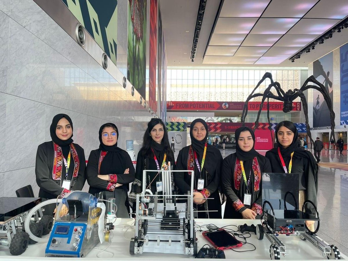 Afghanistan girls’ robotics team are making progress abroad. This picture is from the 5th UN Conference On The Least Developed Countries in Doha where they presented some of their work.

Inspirational!