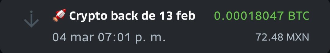 Microdosis de felicidad al recibir mi #criptoback por pagar con mi #bitsocard <a href="/Bitso/">Bitso</a> 🙂