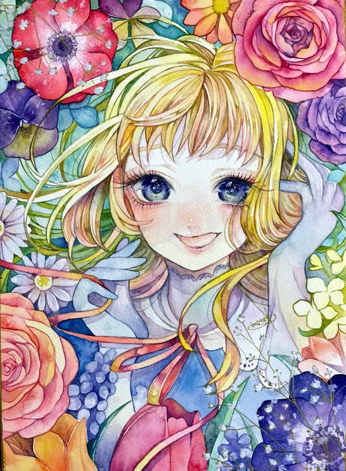 「春の花束」アートスープ様の花と咲く展。沢山お花で埋め尽くされた素敵な展示会になるだろうな #web花と咲く3#アートスープ 