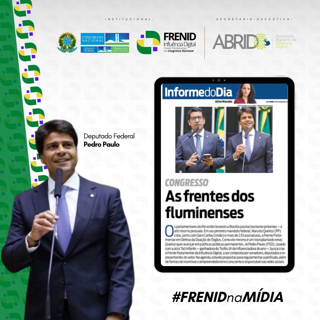 abridoficial's tweet photo. #FRENIDnaMÍDIA | A iniciativa de constituição da Frente Parlamentar da Influência Digital - FRENID, no Congresso Nacional, é destaque na imprensa. 

Segue o fio 🧶 (1/5) https://t.co/4T72JbZUmr