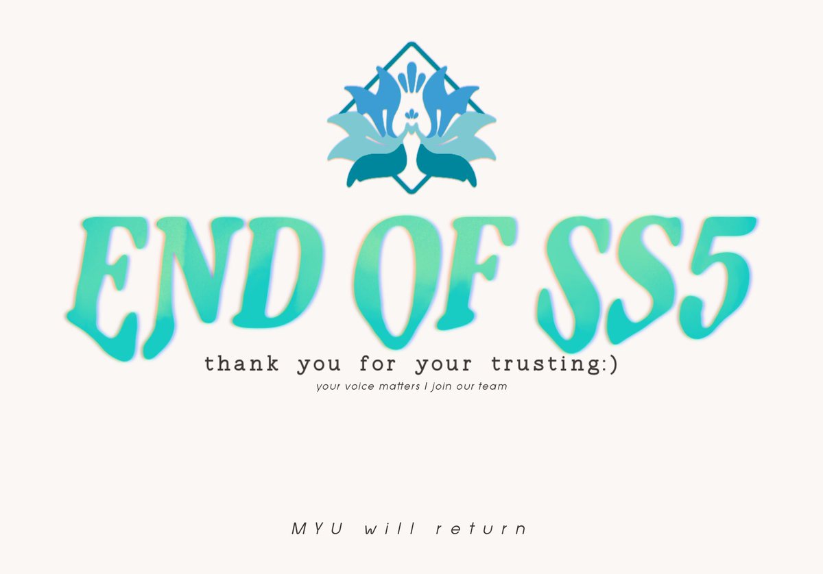 official_MYU's tweet photo. [end of season]

เดินทางมาจนถึงบทสุดท้ายของซีซันอย่างเป็นทางการแล้ว ขอขอบคุณผู้เล่นทุกท่านที่เข้ามาเป็นส่วนหนึ่งในครอบครัวนกยูงของพวกเรา และไว้ใจทีมสตาฟในการดำเนินคอมมูมาตลอด! 

หวังว่าลูก ๆ นกยูงทุกท่านจะได้รับความทรงจำดี ๆ กลับไปไม่มากก็น้อย 

แล้วเราจะได้พบกันใหม่:)
+ https://t.co/mD523Bsh4X