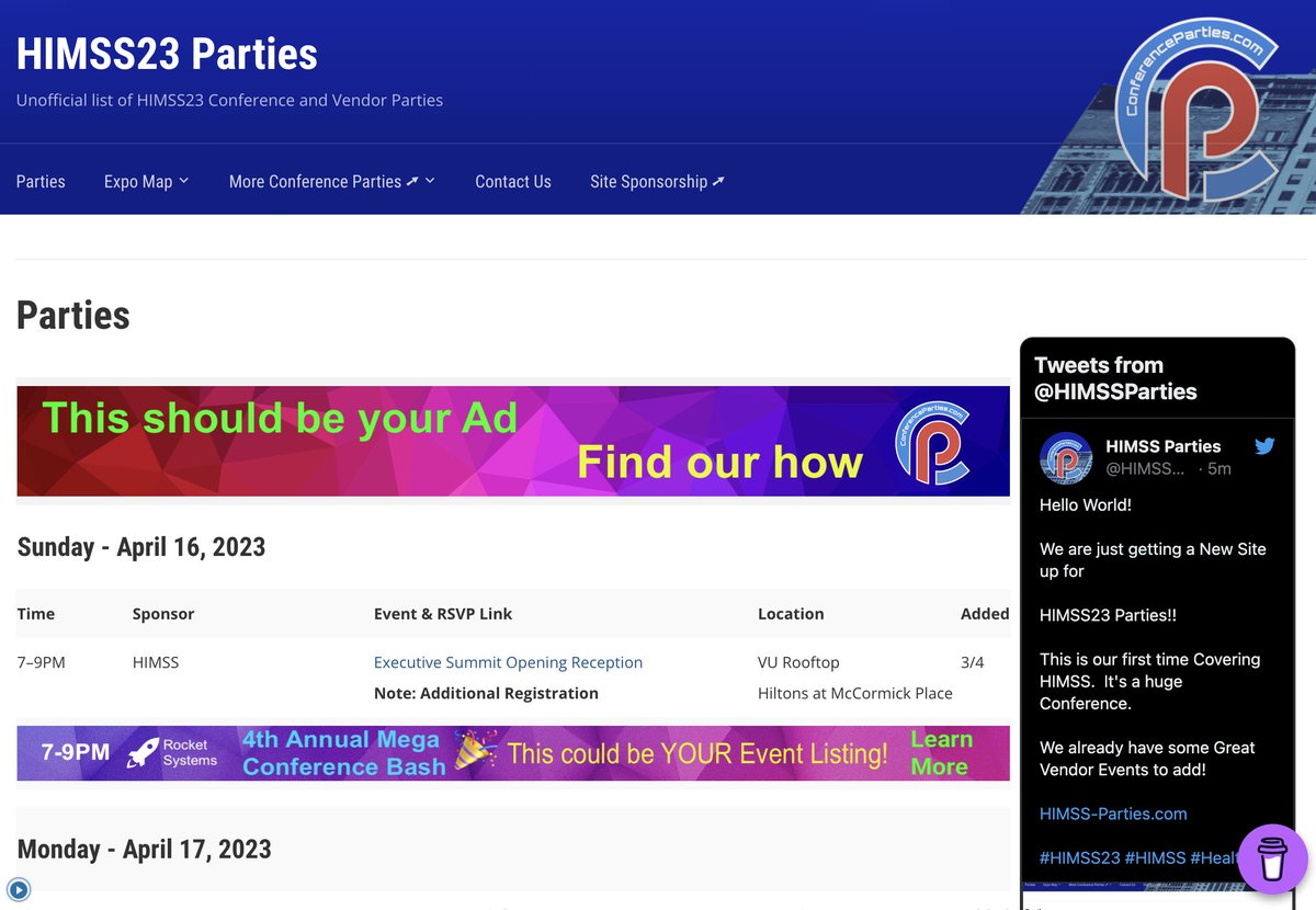 Hello World!  

We are just getting a New Site up for 

HIMSS23 Parties!!

This is our first time Covering HIMSS.  It's an Incredible Conference! 

We already have some Great Vendor Events to add!

HIMSS-Parties.com

#HIMSS23 #HIMSS #HealthIT