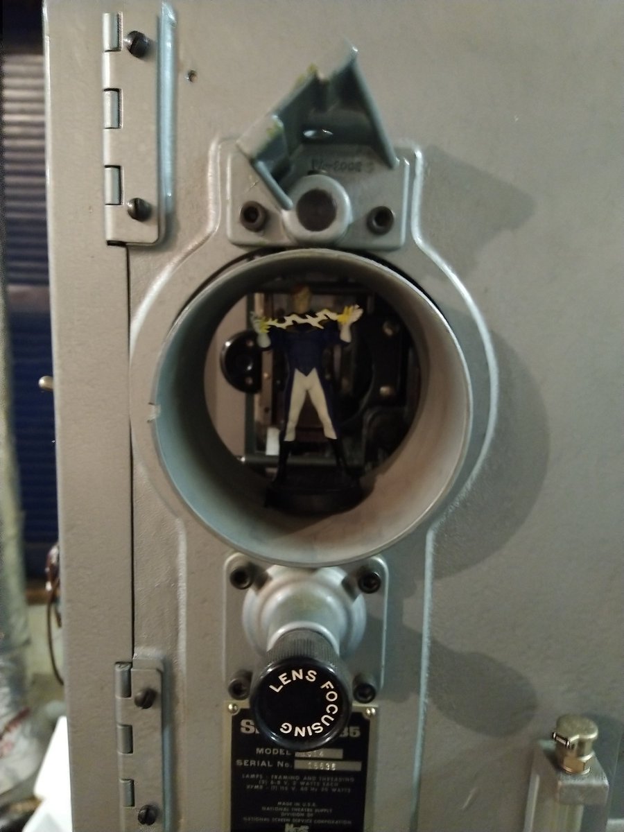 toddschoonover's tweet photo. The carbon arc is failing so Lightning Lad provides the spark to light the projector lamp. #AFWD2023 https://t.co/W4G5L6fGrp