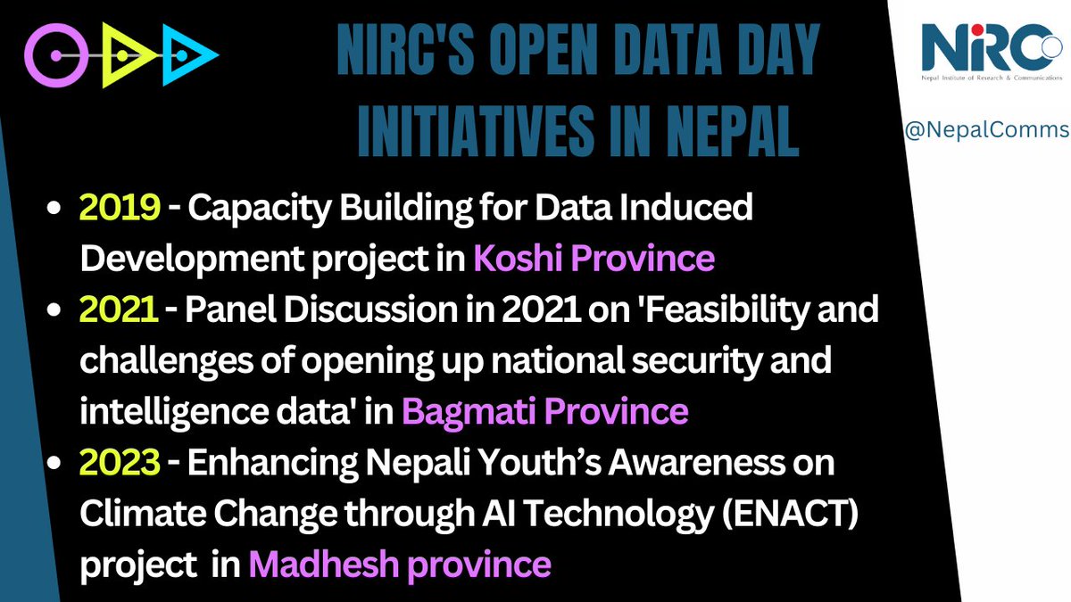NepalComms's tweet photo. NIRC has been organizing/celebrating #OpenDataDay for a while in #Nepal. Our initiatives so far with 3 projects in 3 provinces.

Watch this space on how we will implement ENACT project.

#OpenDataDay #ODD2023 #OpenDataToAI #bettertogetherthanalone https://t.co/0OrI3bUtMS