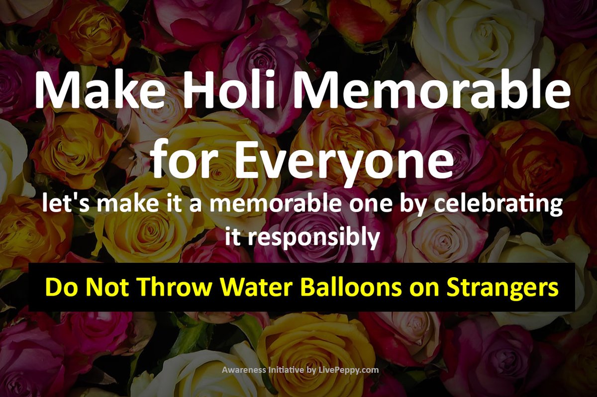 LivePeppy's tweet photo. This #Holi, let's make it a memorable one by celebrating it responsibly.

#Teach your #kids to avoid throwing water balloons on strangers and #respect everyone's feelings.

Encourage them to #celebrate the #festival with organic #colors, water guns, and flowers. 🌺🌼

#HappyHoli https://t.co/1jDpMtYer5