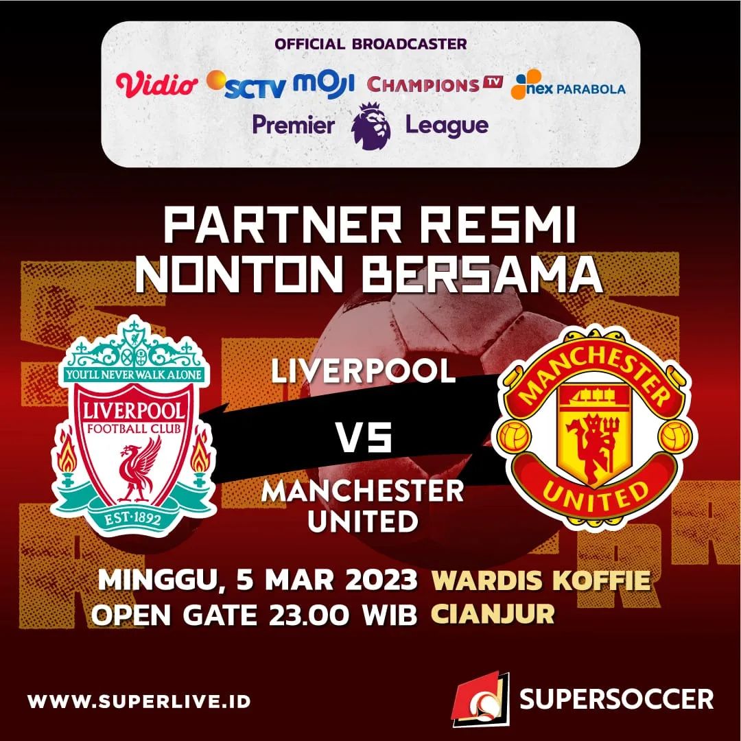 Nobar #anakBIGREDS Cianjur
<a href="/BIGREDS_CJR/">BIGREDS CIANJUR</a>

🗓️: Minggu 05 Maret 2023
🕙: Open Gate 23.00
🏭: Wardis Koffie
  Jl. K. H. Hasyim Ashari No.12, Solokpandan, 
💰: HTM 25k

For information: Adam Lutfi (0878-3913-211)