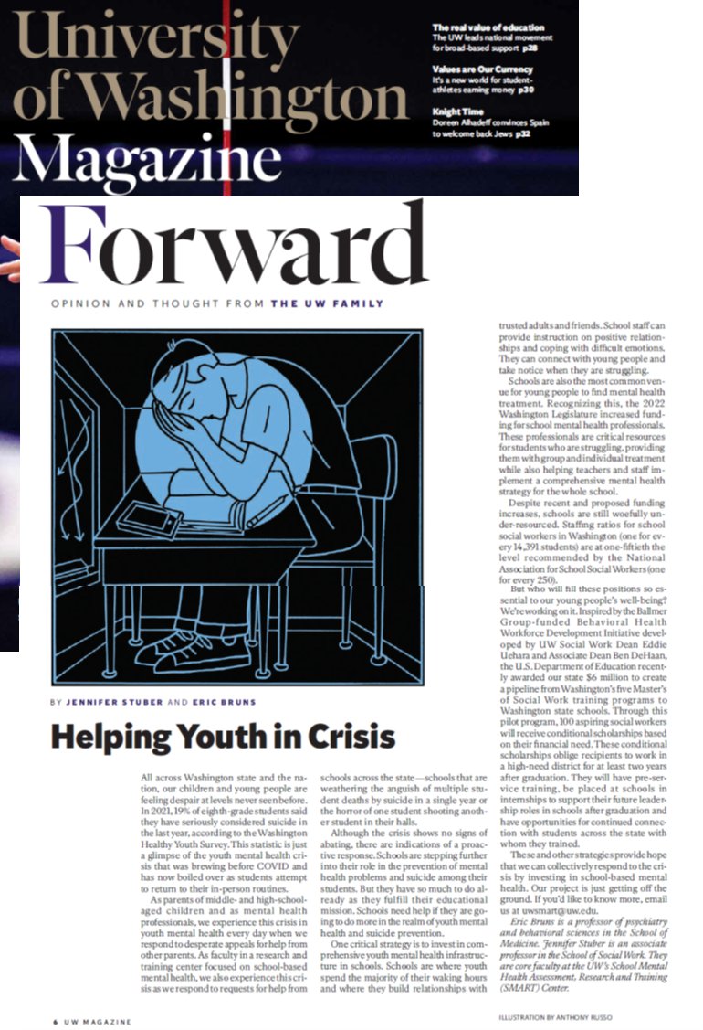 Eric J. Bruns (@ericjbruns) on Twitter photo Thx <a href="/UWMagazine/">UW Magazine</a> for giving us space to discuss the #schoolmentalhealth workforce crisis and the new <a href="/usdeptofed/">DOE</a> project to <a href="/SMARTCtr/">SMART Center</a> <a href="/uwsocialwork/">UW Social Work</a> <a href="/waOSPI/">WA State OSPI</a> to give training + scholarships to 100 #socialwork students to work in high-need schools in WA. Let's all pull together <a href="/UW/">University of Washington</a>! Thx <a href="/UWMagazine/">UW Magazine</a> for giving us space to discuss the #schoolmentalhealth workforce crisis and the new <a href="/usdeptofed/">DOE</a> project to <a href="/SMARTCtr/">SMART Center</a> <a href="/uwsocialwork/">UW Social Work</a> <a href="/waOSPI/">WA State OSPI</a> to give training + scholarships to 100 #socialwork students to work in high-need schools in WA. Let's all pull together <a href="/UW/">University of Washington</a>!
