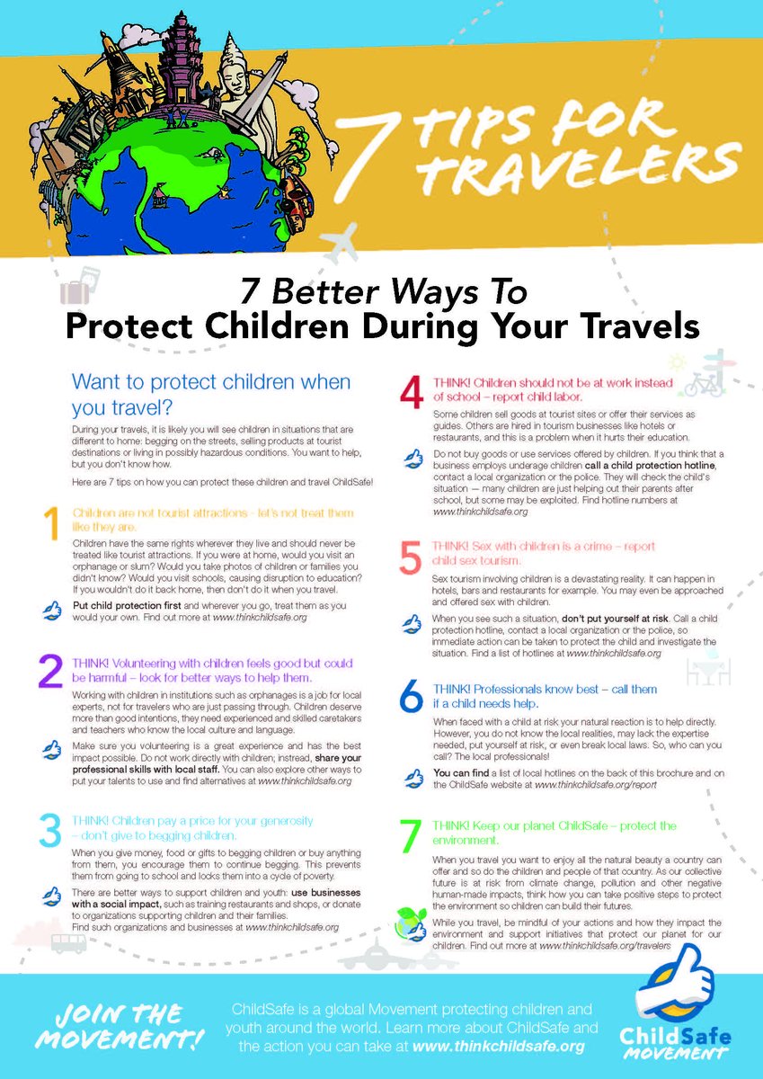 Traveling this year? Then please do be responsible when it comes to child protection. Our 7 Tips remain essential #childprotection tools for all #travelers &amp; potential #volunteers - Join the Movement!  #tourism #travel thinkchildsafe.org/travelers/#7-t… thinkchildsafe.org/volunteers/