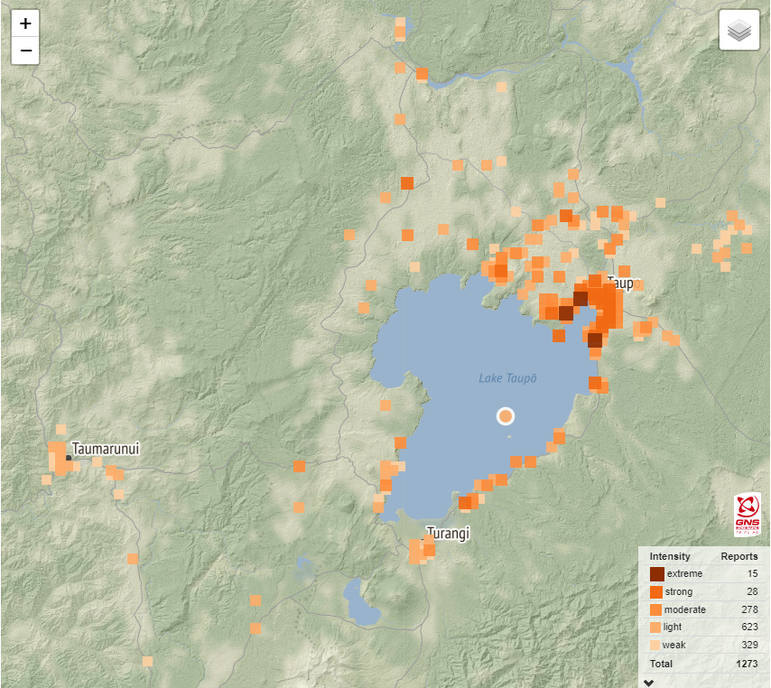 A M4.4 earthquake at Lake Taupō triggered around 1200 felt reports this afternoon. Light shaking was reported. We expect aftershocks in the coming days. For more detail, see geonet.org.nz/earthquake/202….