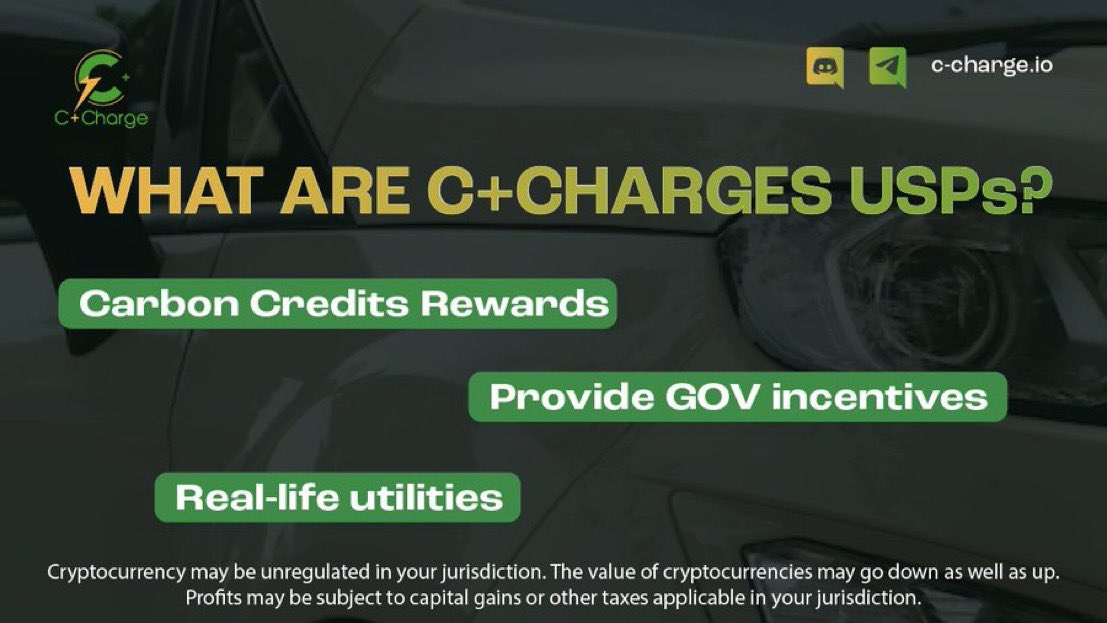 C_ChargeTokenCS's tweet photo. 👀What are C+Charge’s unique selling points?

♻️The first charging platform rewards carbon credits
🦾Web3 project with real-life utilities
✨Provide incentives from taxes and government

Join our $CCHG #presale now🔽
https://t.co/Goay05hd4M

#ReFi #Blockchain #crypto https://t.co/h11REHCNKv