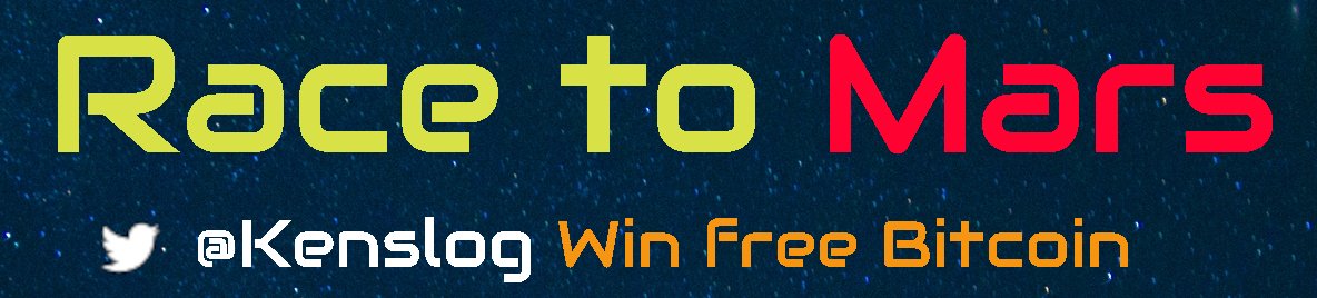 Kenslog's tweet photo. https://t.co/P8vzoLbMQu
The Race to Mars - Want a chance to win 25,000 #Bitcoin #Sats? All those who fill out the form correctly will be entered into the race to reach Mars finish line first!  @coinkit_ mon 20 350 #BTC https://t.co/52IAgiv5Ba