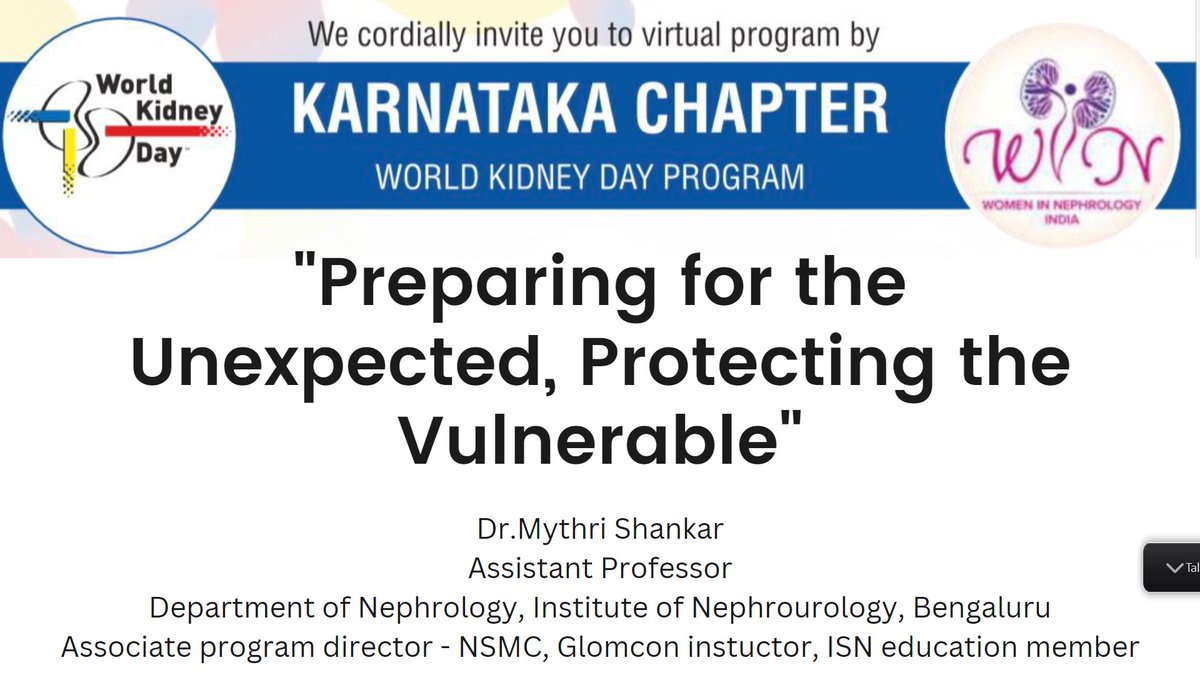 nephromythri's tweet photo. #worldkidney events of @WomenNeph_india kick start on a Sunday morning with my talk WKD theme - "preparing for the unexpected, protecting the vulnerable"
📌 Rate of disasters,asstd deaths,injuries,illness are🔼
📌urge govt to include pts with kidney disease in preparedness plan! https://t.co/7QG3llT5qg