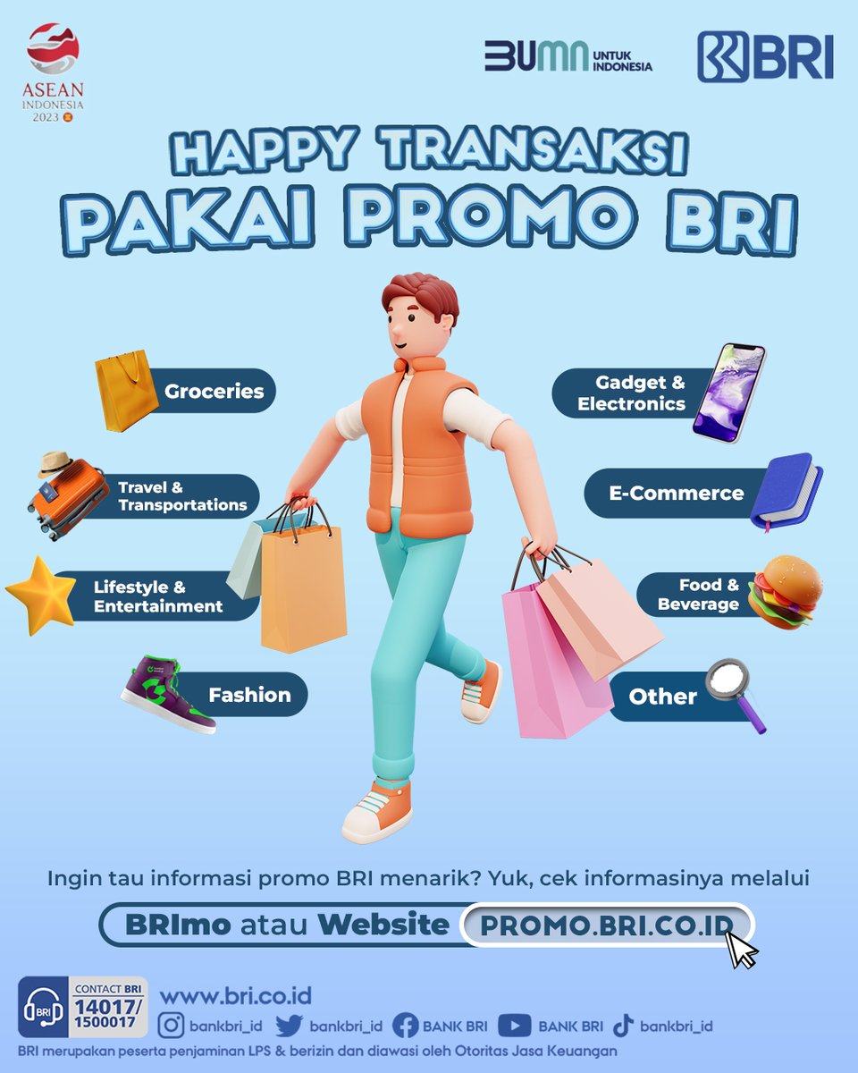 kontakBRI's tweet photo. Sobat BRI. Manfaatkan promo BRI agar transaksi makin Happy. Yuk, cek informasi promonya melalui BRImo atau Website https://t.co/HhFHROTj36 Selamat transaksi, sehat dan sukses selalu ya. 

#BRIEdukasi https://t.co/ZjR7q3uA1R
