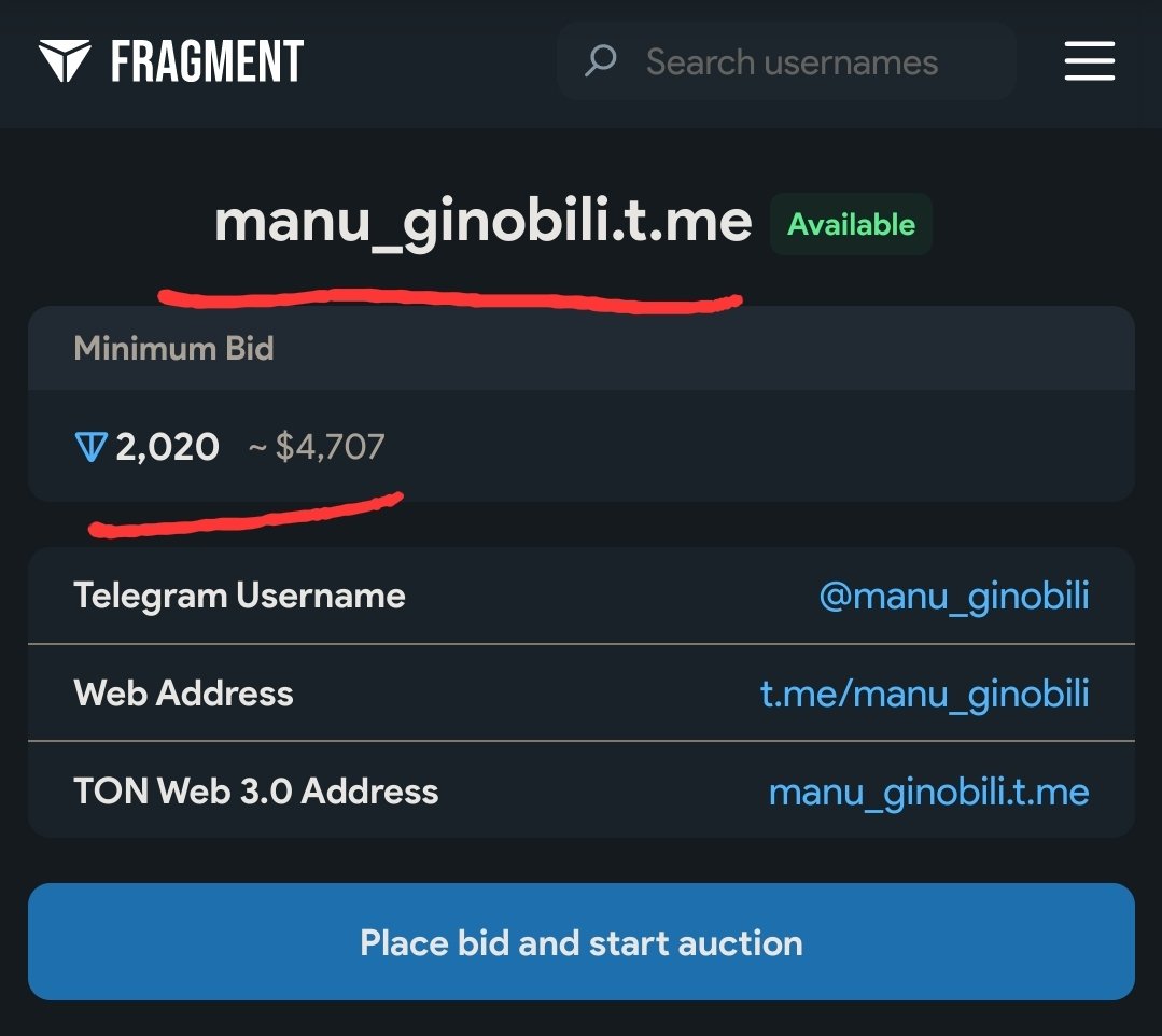 MartinShitCoins's tweet photo. Que lindo y loco es el mundo crypto, alguien vende el usuario de telegram "manu_ginobili" a 20.20 ton (les suena el número?), equivalente a aprox u$4700!! 😁
@manuginobili sos vos??? https://t.co/qFYipfK0qB