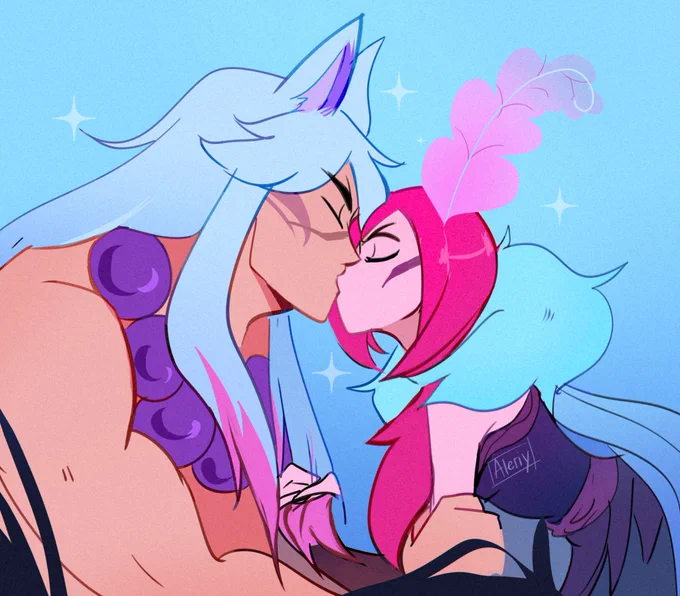 And then they ….kissed #LeagueOfLegends #ArtofLegends #sett #xayah #settyah 