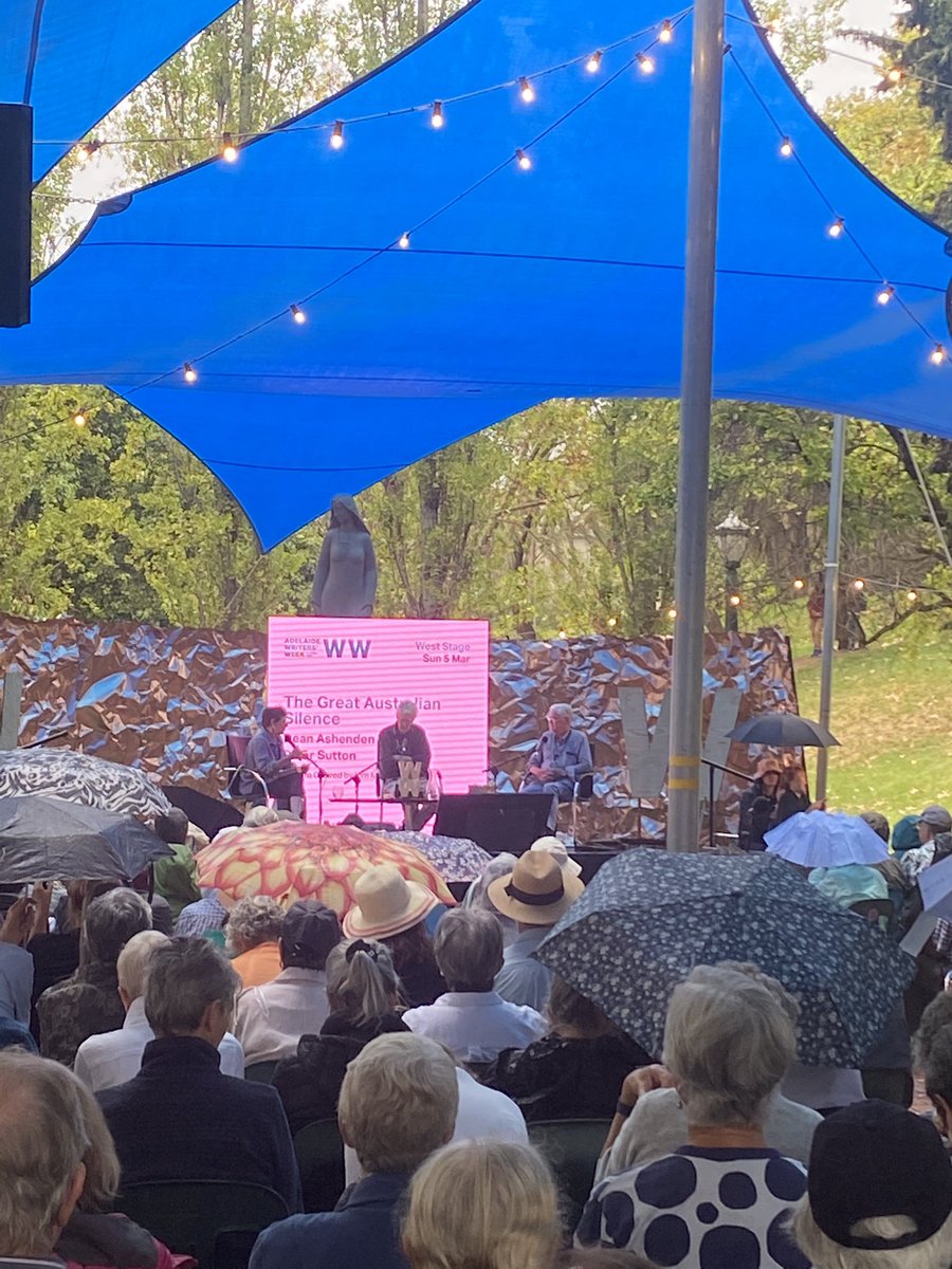 Rain not deterring @adelwritersweek crowd for panel with Dean Ashenden, Peter Surton and Kim Mahood. #adlww