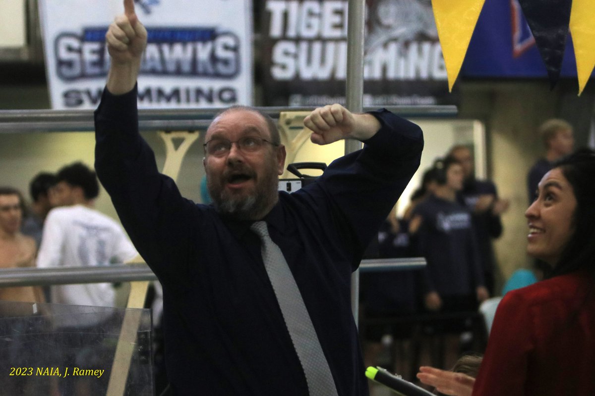 jramey6's tweet image. When @UCPatriots_Swim Jokubas Jankauskas comes from behind to become #NAIASwim National Champion in the 200 Backstroke, Coach Skelly celebrates! @UC_Patriots