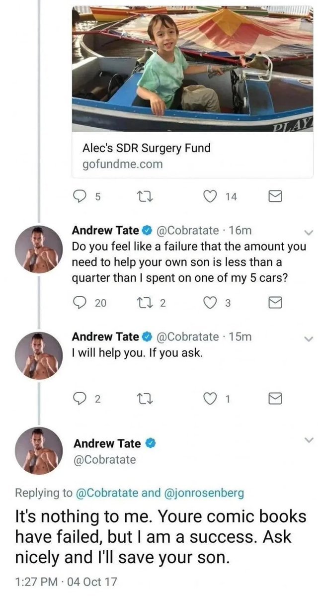 <a href="/Cobratate/">Andrew Tate</a> Why are you deleting old tweets of you mocking the parents of sick children, coward?