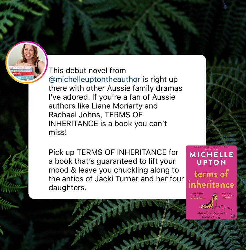 michelleuptonau's tweet photo. ππ₯°Huge thank you to Jessica for this wonderful review of Terms of Inheritance ππI canβt stop smiling π₯°π @HarperCollinsAU #TermsofInheritance #fiction #bookrecs https://t.co/ffdqjFYyjj