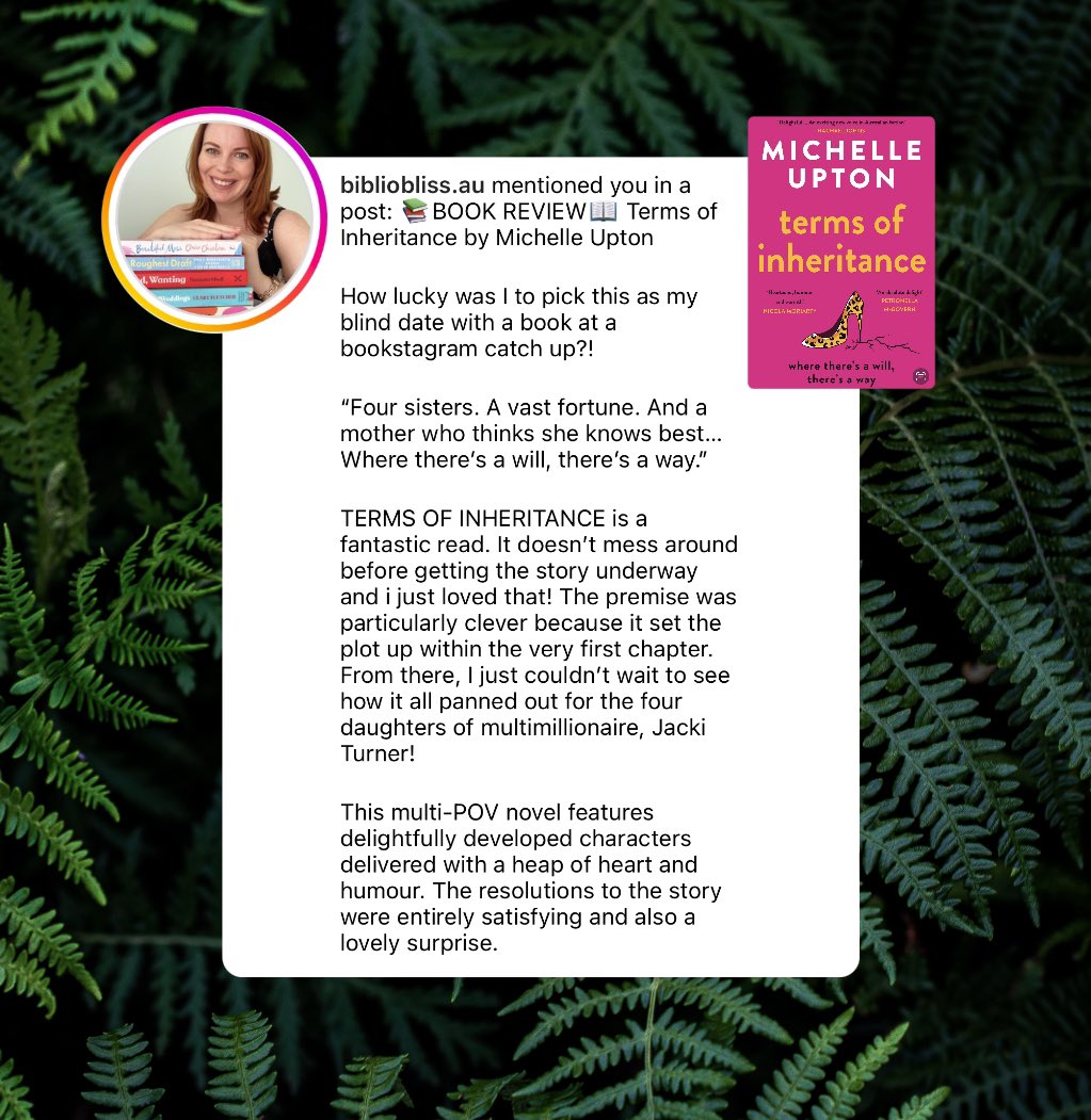 michelleuptonau's tweet photo. ππ₯°Huge thank you to Jessica for this wonderful review of Terms of Inheritance ππI canβt stop smiling π₯°π @HarperCollinsAU #TermsofInheritance #fiction #bookrecs https://t.co/ffdqjFYyjj