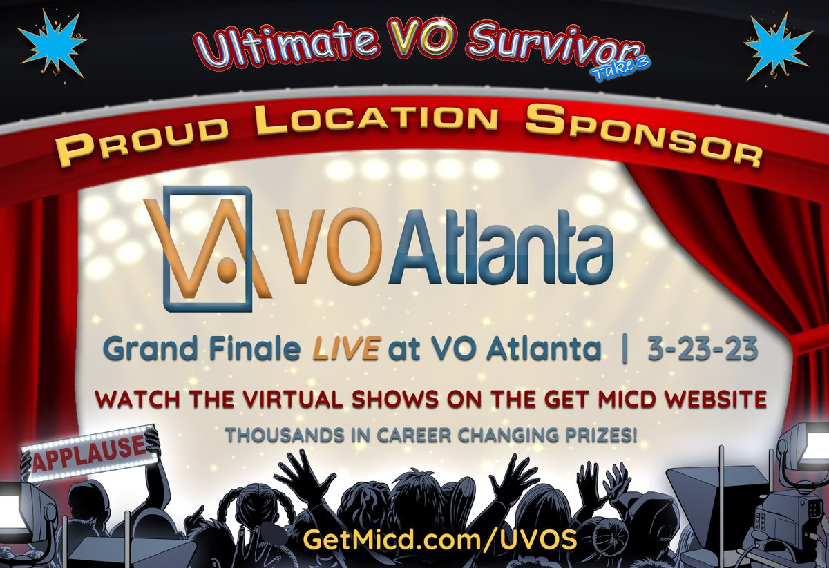 Get_Micd's tweet photo. Watch the Grand Finale of the Ultimate VO Survivor, LIVE from the VO Atlanta stage! Today! March 23rd, 8-10 p.m. EST
The largest multi-day gathering for the voiceover community! https://t.co/XddVYUne1N
#uvos #getmicd #voiceover #voatlanta #voiceoverconference #voiceacting https://t.co/ykXfrLzkSV