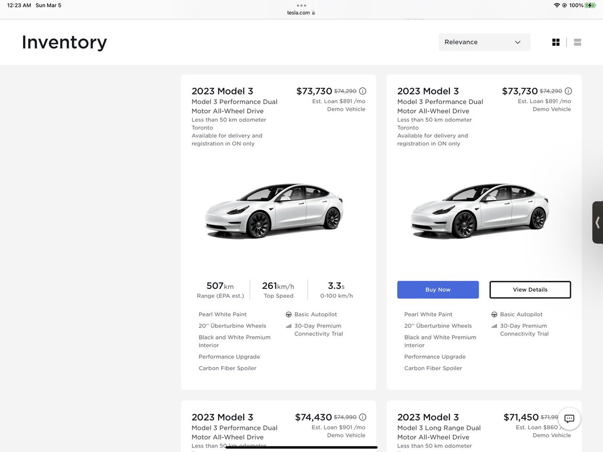 We are now seeing some small price cuts on new inventory vehicles Model 3 and Model Y in Canada in the order of 1%….following earlier price cuts in Europe today. <a href="/Tesla/">Tesla</a>