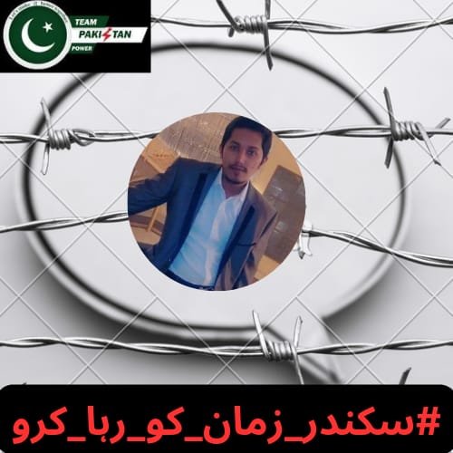 سکندر زمان ہے  جو  کہ فیصل آباد سے تعلق رکھتا ہے !  سکندر ایک مڈل کلاس فیملی سے تعلق رکھتا ہے اور ایک سیاسی جماعت کا سپوٹر ہے پچھلے سال لسبیلہ میں آرمی کا ہیلی کاپٹر گر کر تباہ ہوا جس پر سکندر نے اس حادثے کو پری پلان قرار دیا
#سکندر_زمان_کو_رہا_کرو
<a href="/TeamPakPower/">Team Pakistan Power</a>