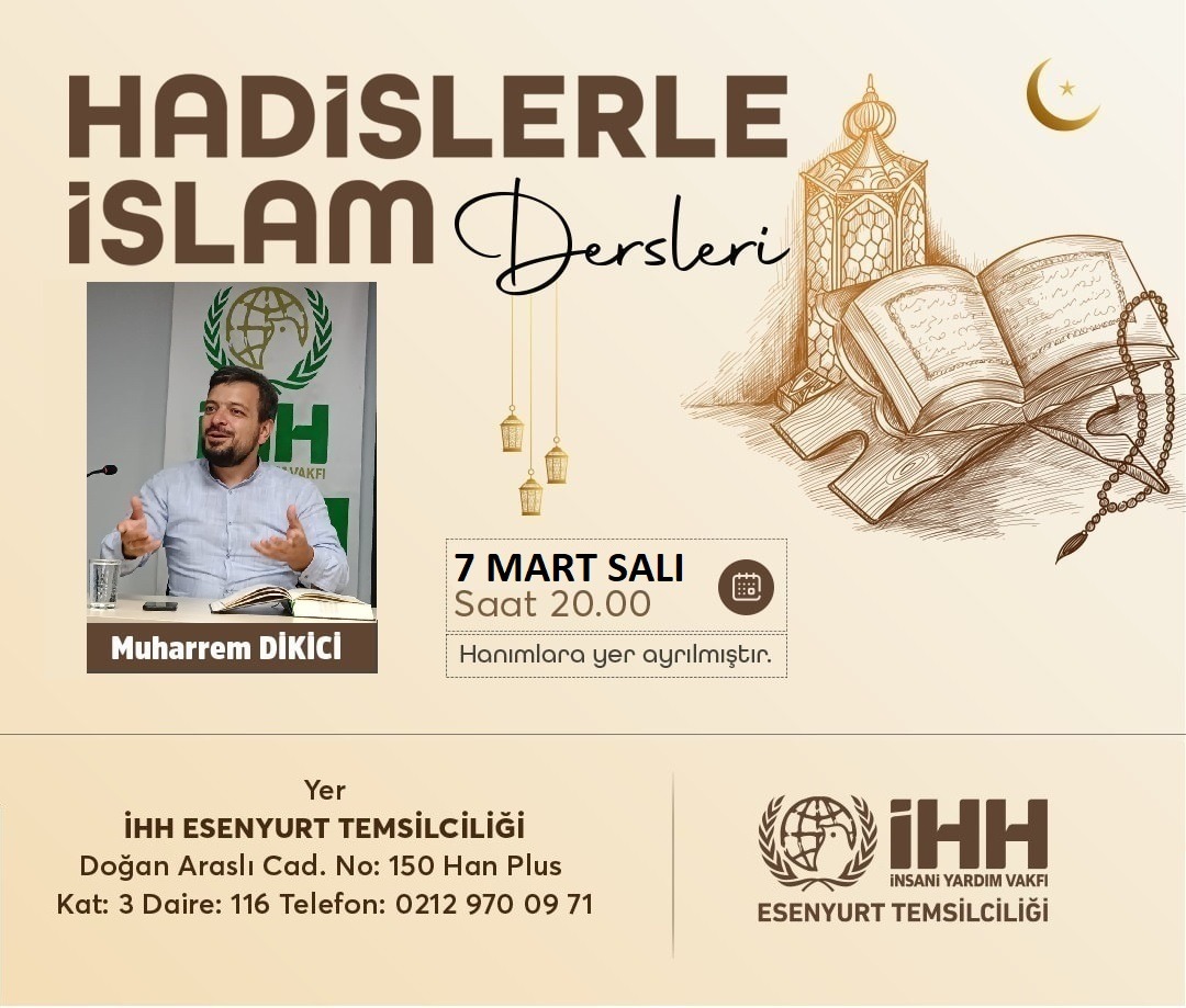 "Hadislerle İslam" konulu programımıza devam ediyoruz. Tüm dostlarımızı bekleriz.

🕋 Konu: Hadislerle İslam
👨‍💼 Konuk: Muharrem Dikici / Esenyurt İlçe Müftülüğü Din Hizmetleri Uzmanı 
📍Mekan: İHH Esenyurt Temsilciliği
🗓 Tarih: 7 Mart Salı
🕗 Saat: 20:00

#ihh #esenyurt #salı