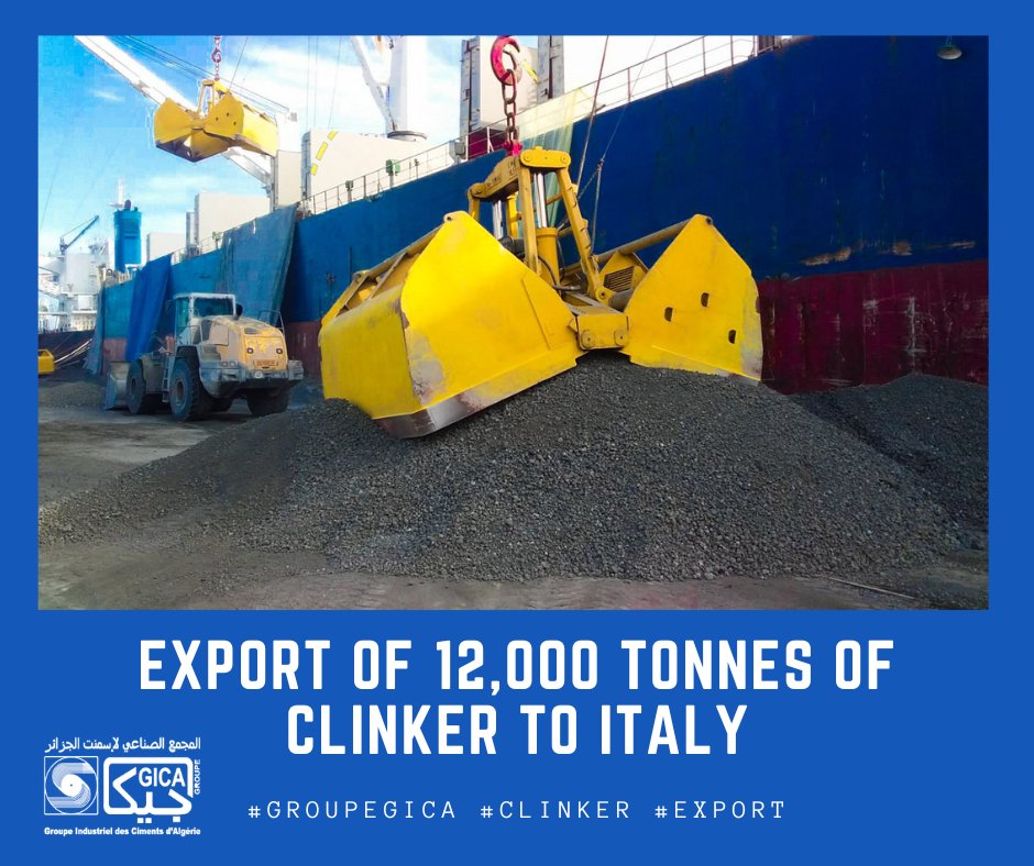GICA_Dz's tweet photo. #Export GICA Group, through its subsidiary, the Cement Company of Ain Touta (Batna), exported a quantity of 12,000 tons of Clinker to Italy, from the port of Djendjen (Wilaya of Jijel). https://t.co/hYHcYjhrlu