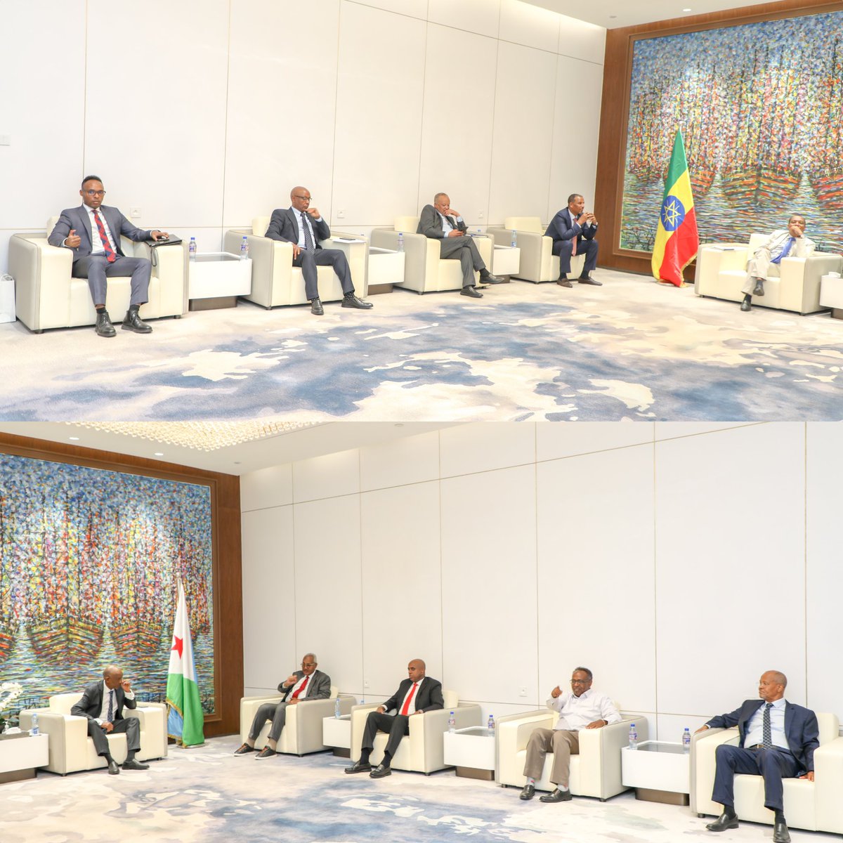 ETEmbassyJIB's tweet photo. H.E. Dr. Alemu Simie, Minister of Transport &amp; logistics  of #Ethiopia, together with H.E. Hassan H. Ibrahim, Minister of Infrastructure &amp; Equipment of #Djibouti, and  @omar_hadi, President of @dpfza, visited the Red Sea World, Djibouti's international exhibition centre &amp; @dpfza. https://t.co/JgssmJvGdr