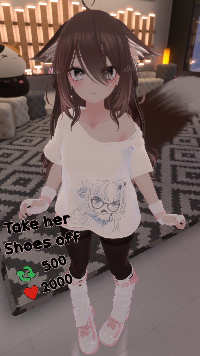 NamiKitsunami's tweet photo. W-What..? You reached the goal?? Surely you don't want to see my feet though right.. 😳 #VRChat https://t.co/Mdcuorl6IJ