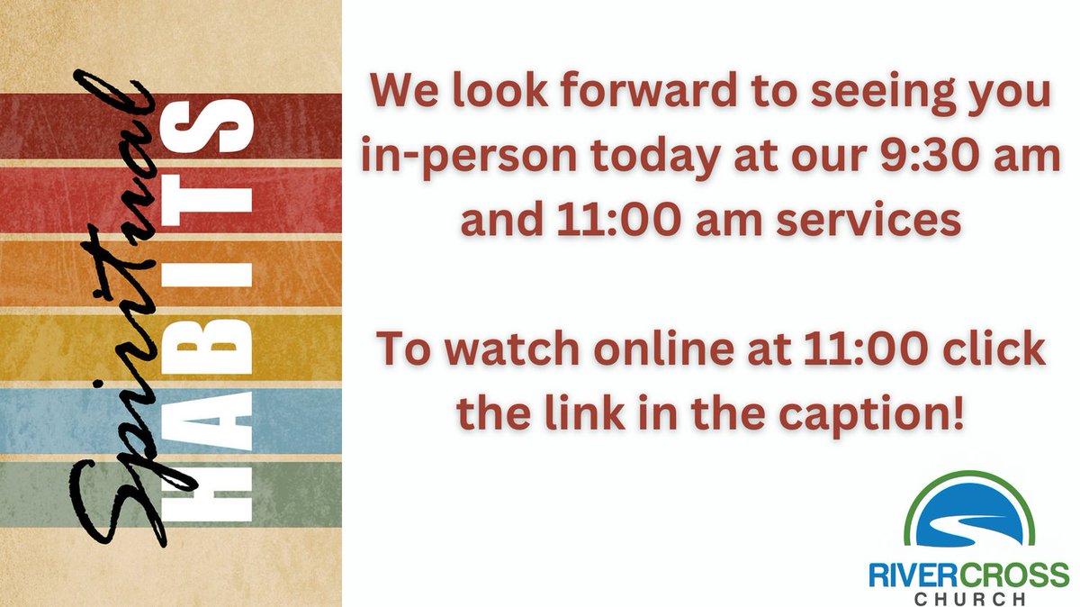 RiverCrossSJ's tweet photo. This Sunday we finish our sermon series "Spiritual Habits". We look forward to seeing you in person at 9:30 or 11:00 am or online at 11:00 am!
https://t.co/B1WQugJUjp https://t.co/7LR9lnHJmn