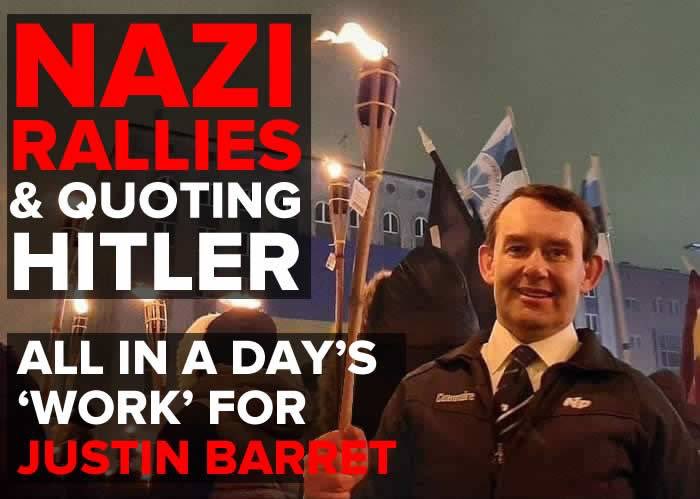 antifascistirl's tweet image. National Party leader Justin Barrett recently shared photos of himself at a torch bearing nazi rally in Estonia, having previously used Hitler quotes to address NP members. Don't let the fascist National Party get a foothold in your community!