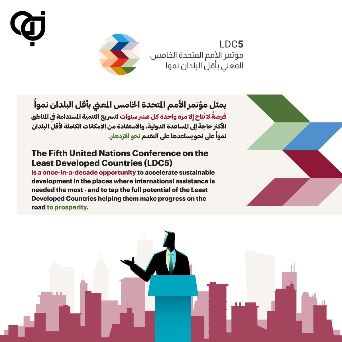 QatarDebate's tweet image. #مناظرات_قطر يشارك في مؤتمر الأمم المتحدة الخامس المعني بأقل البلدان نموا.
 
انطلق اليوم مؤتمر الأمم المتحدة الخامس المعني بأقل البلدان نموا في الدوحة بمشاركة واسعة من رؤساء دول ووزراء وصناع القرار في شتى المجالات. 

#LCD5