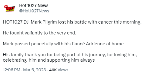 947's tweet photo. Beloved radio presenter Mark Pilgrim has sadly passed away.
Pilgrim, who was battling stage four cancer at the time of his passing, will always be remembered for touching the lives of millions of people, both on and off the air.
RIP Mark Pilgrim https://t.co/c5iDHnL6fC https://t.co/RyhTjzUoqG