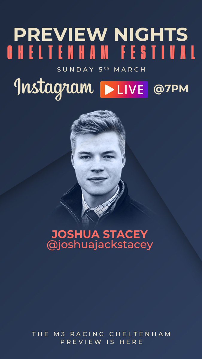 M3M_Racing's tweet image. Head over to our Instagram this evening to catch our Cheltenham Festival preview with Racing Tv’s @TheRacingJosh at 7pm 🐎 @LetsTaIkRacing #CheltenhamFestival #InstagramLive #HorseRacing #Preview #Winners