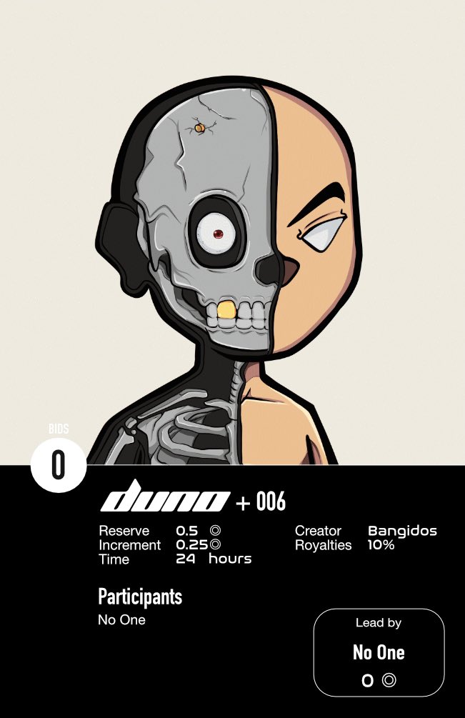 bangid0s's tweet photo. duno + 006
X-Raid!

Reserve 0.5 ◎ 
Tick 0.25 ◎ 
Time 24 hours

Link:
https://t.co/wctTSUfFV0

Check below for Full animation! :D

Powered by @bangid0s 
Series @DUNOnft 
Inspired by @0xMadmonke 
Auction @exchgART https://t.co/DYxT6CTiTM
