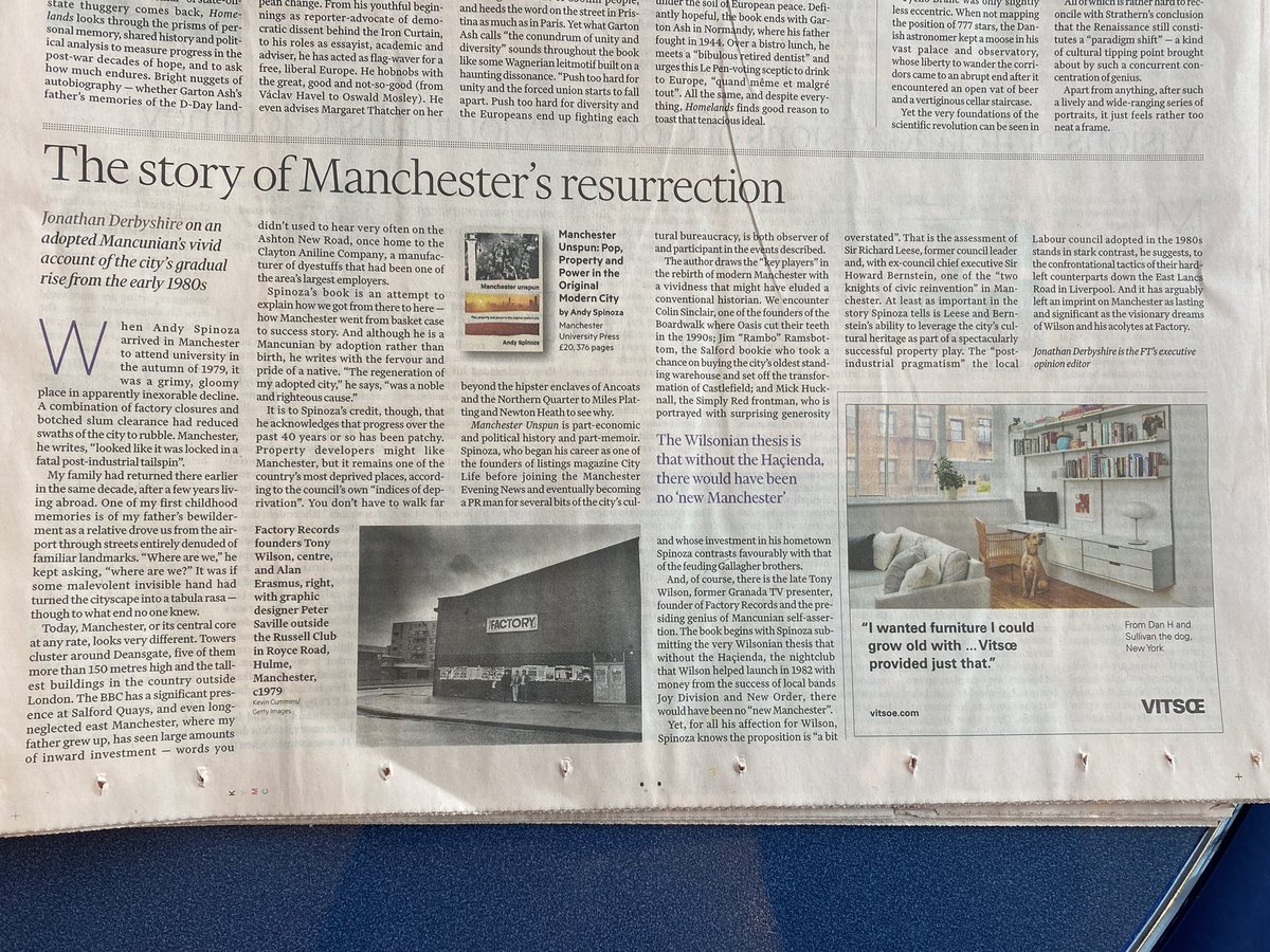London pays attention to Manchester shock…the first national review of Manchester Unspun in the Financial Times yesterday. It says I write “with a vividness that might elude a conventional historian.”  Which means: it’s a right good read. And it’s a very nice review.