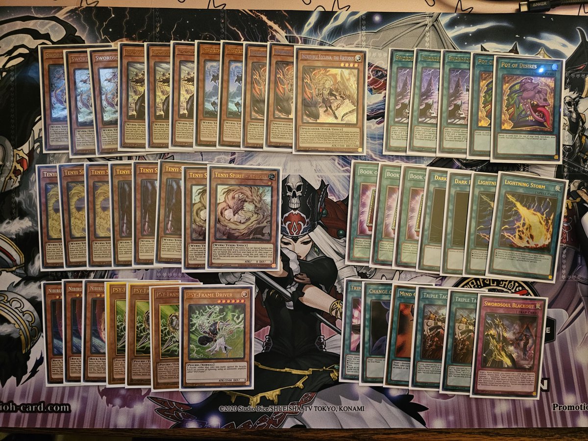 bkim211's tweet photo. I got 1st place at my local OTS Championship with Blind 2nd Swordsoul. 

R1: Blind 2nd Despia - xoo 🎲❌
R2: Kashtira - xox 🎲❌
R3: Kashtira - oo🎲✅
R4: Swordsoul Mirror same guy I made the deck with 🙃- xox 🎲✅
R5: Labrynth - oo 🎲❌

Squeezed in 8th after swiss. https://t.co/HVrJFQQIrw