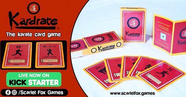 Scarletfoxcards's tweet photo. Kardrate the karate card game is now available on @Kickstarter ! https://t.co/3HWRQC7QTp Receive epic exclusive rewards like the premium deckbox and kickstarter play mat until March 24th #learnthewayofkardrate #karate #cardgame #boardgames #kickstarter #martialarts #CobraKai https://t.co/JsZ0O9xApI