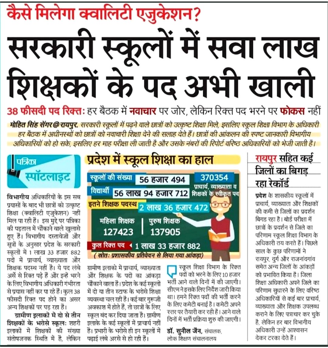 छत्तीसगढ़ के सरकारी स्कूलों में नियमित शिक्षकों की भारी कमी है, शिक्षक भर्ती विज्ञापन शीघ्र जारी करो भूपेश सरकार
#छग_शिक्षक_भर्ती_23_जल्द_शुरू_करो 
<a href="/GovernorCG/">Governor Chhattisgarh</a> <a href="/bhupeshbaghel/">Bhupesh Baghel</a> <a href="/ChhattisgarhCMO/">CMO Chhattisgarh</a> <a href="/Drpremsaisingh/">Dr. Premsai Singh</a> <a href="/MohanMarkamPCC/">MOHAN MARKAM</a>
<a href="/kharge/">Mallikarjun Kharge</a> <a href="/SoniaGandhi_FC/">Sonia Gandhi💎</a>  
<a href="/RahulGandhi/">Rahul Gandhi</a> <a href="/priyankagandhi/">Priyanka Gandhi Vadra</a>