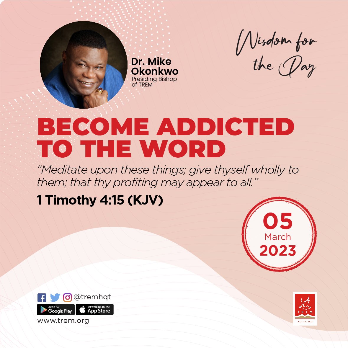 tremhqt's tweet photo. THE WORD IS ABLE TO SAVE YOUR SOUL
“Wherefore lay apart all filthiness and superfluity of naughtiness, and receive with meekness the engraved word, which is able to save your souls.”
James 1:21 (KJV)
READ MORE: https://t.co/rTh8l0zK1H
#TREM #WFTD #dailydevotional🙏 https://t.co/F0EOWd3FTq