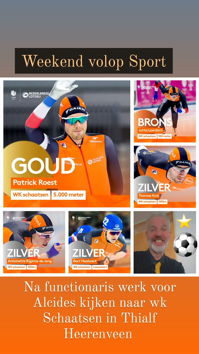 jantimmer50's tweet photo. 'WEEKEND VOLOP SPORT'Na functionaris werk voor @Alcides1907 kijken naar #WKAfstanden #wkschaatsen in #Thialf #Heerenveen #juttaleerdam #patrickroest #schaatsen #sportstudio #weekendvibes #goud #zilver #Brons #functionaris #Voetbal https://t.co/puqk24QpZM