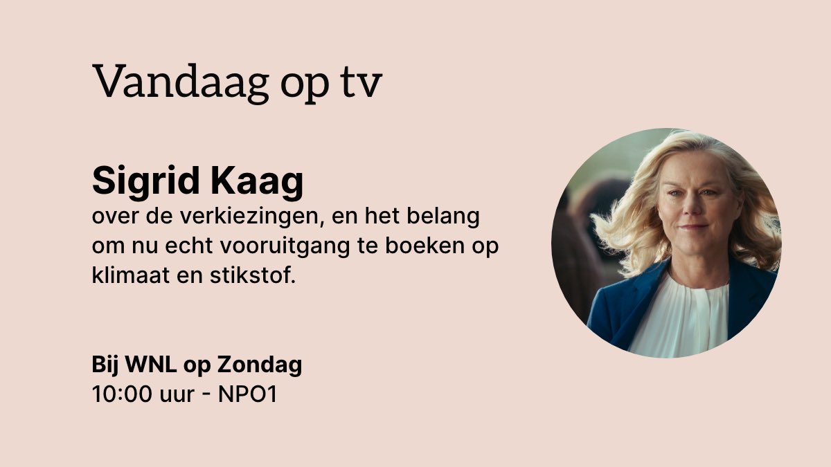 Onze partijleider <a href="/SigridKaag/">Sigrid Kaag</a> is zo te zien bij WNL op Zondag over de verkiezingen en het belang van vooruitgang. 

Kijk je mee? 📺

Stop stilstand. Stem vooruit. #StemD66