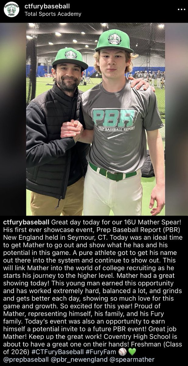 ctfurybaseball's tweet photo. PROUD DAY FOR CT FURY BASEBALL! 16U MATHER SPEAR IN HIS FIRST EVER SHOWCASE! #CTFuryBaseball #FuryFam โพ๏ธ๐ @PBR_NewEngland https://t.co/OuWi4dZdoc