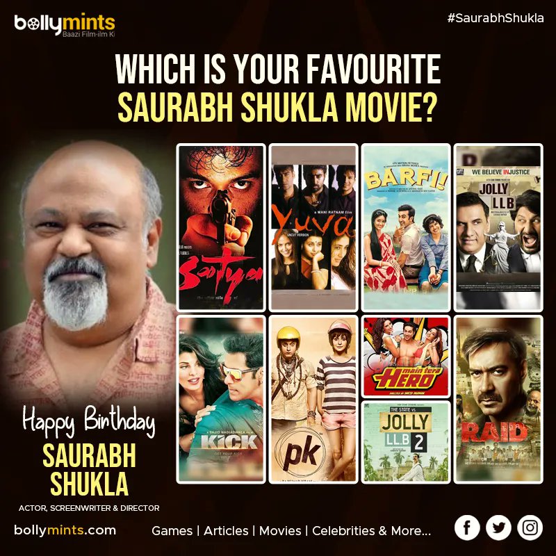 BollyMints's tweet image. Wishing a very happy birthday to #SaurabhShukla !
Which is your favourite #Saurabh Shukla movie ? Comment below !
#HBDSaurabhShukla #HappybirthdaySaurabhShukla