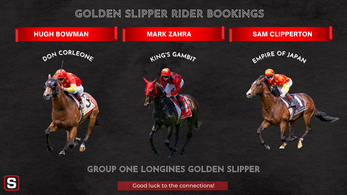 Please see below rider bookings for the G1 <a href="/Longines/">Longines Watch Co.</a> Golden Slipper ⬇️